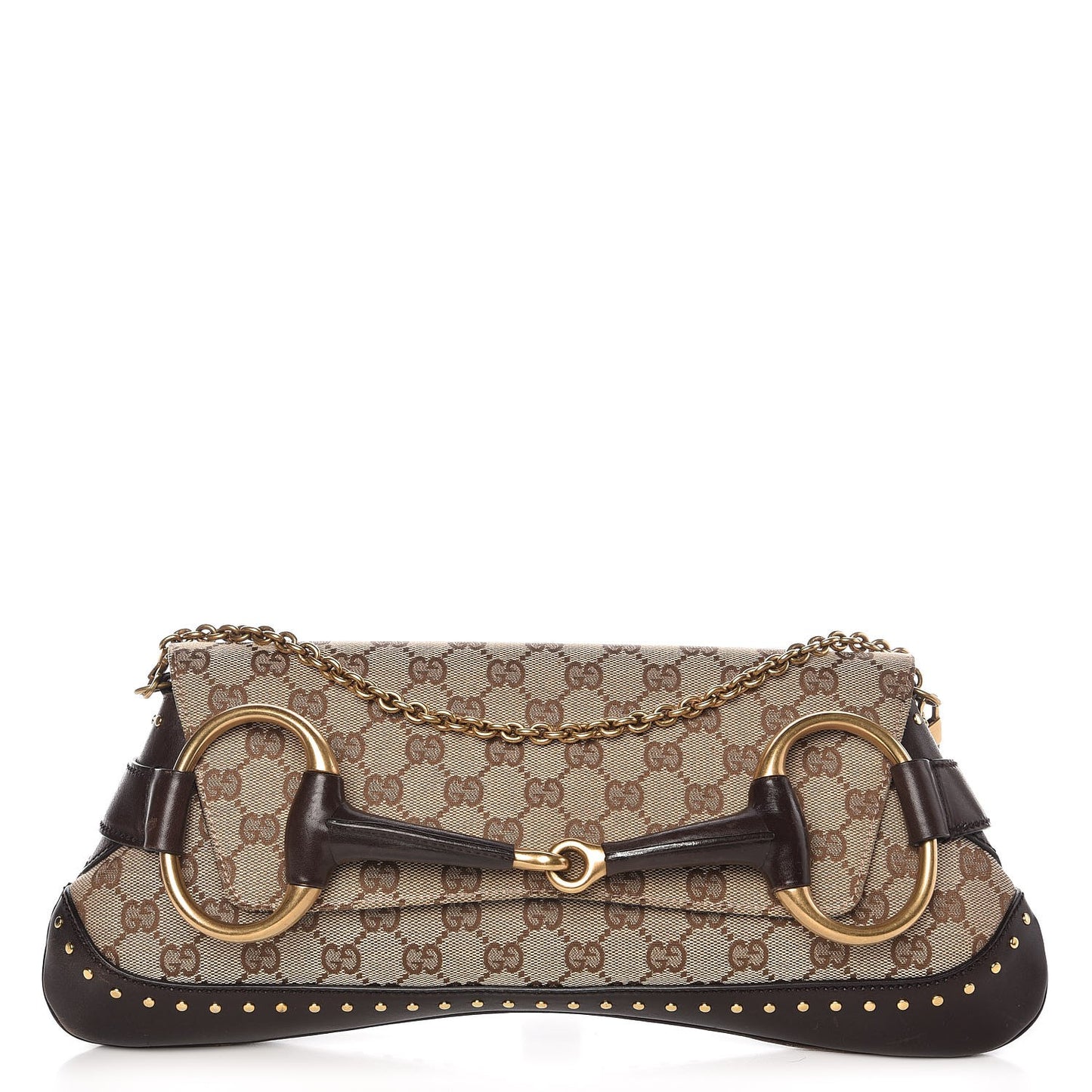 Monogram Studded Large Horsebit Clutch Dark Brown