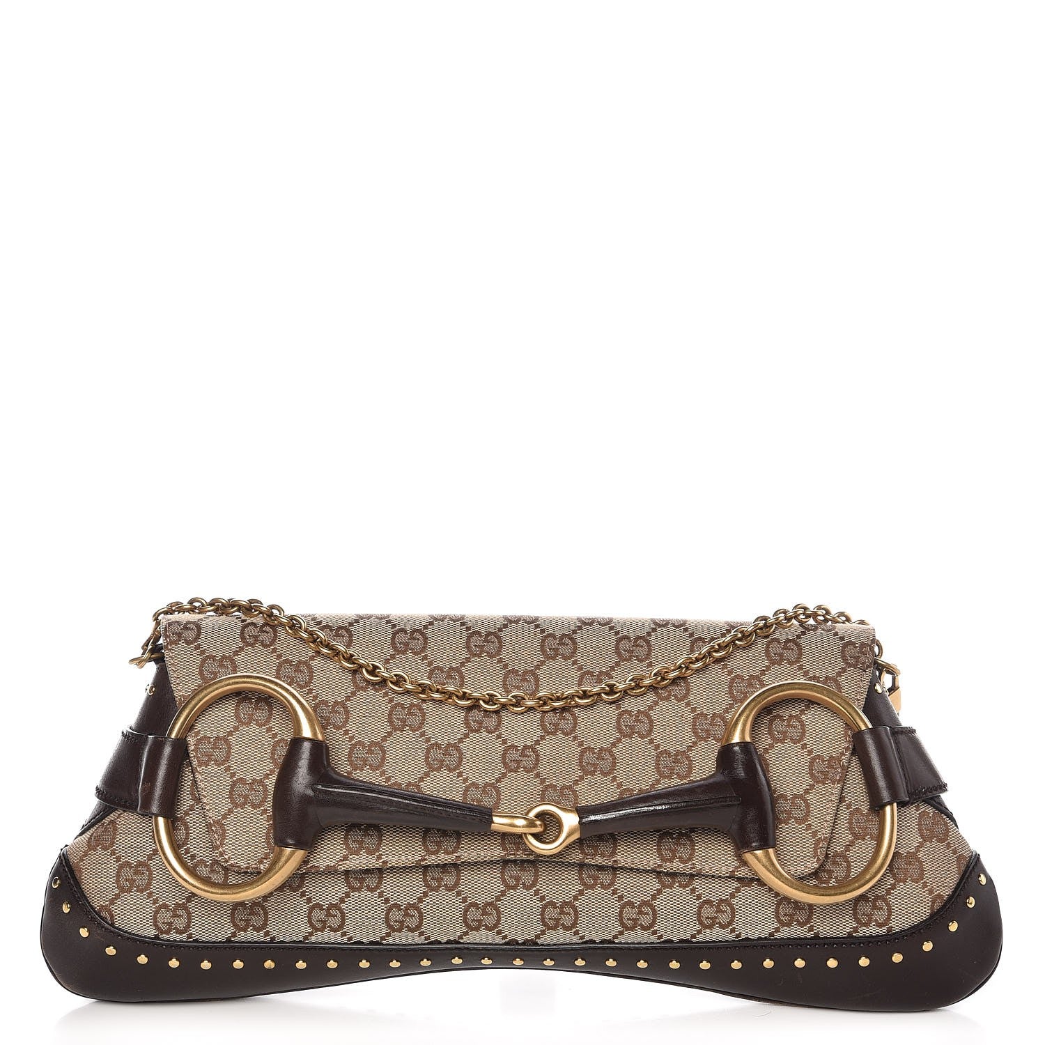 Gucci Monogram Studded Large Horsebit Clutch Dark Brown 1 of 15