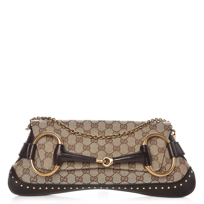 Gucci Monogram Studded Large Horsebit Clutch Dark Brown 1 of 15