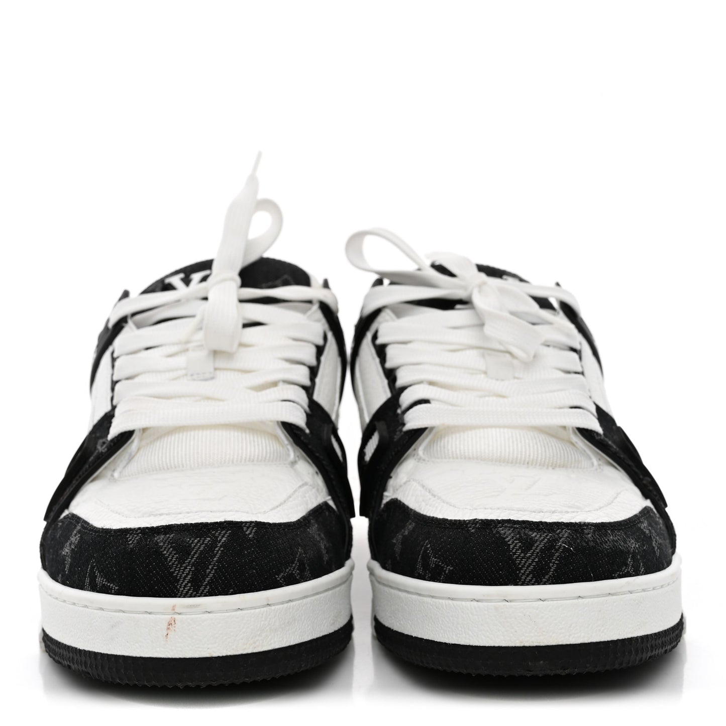 Calfskin Embossed Monogram Denim Mens LV Trainer Sneakers 10 Black