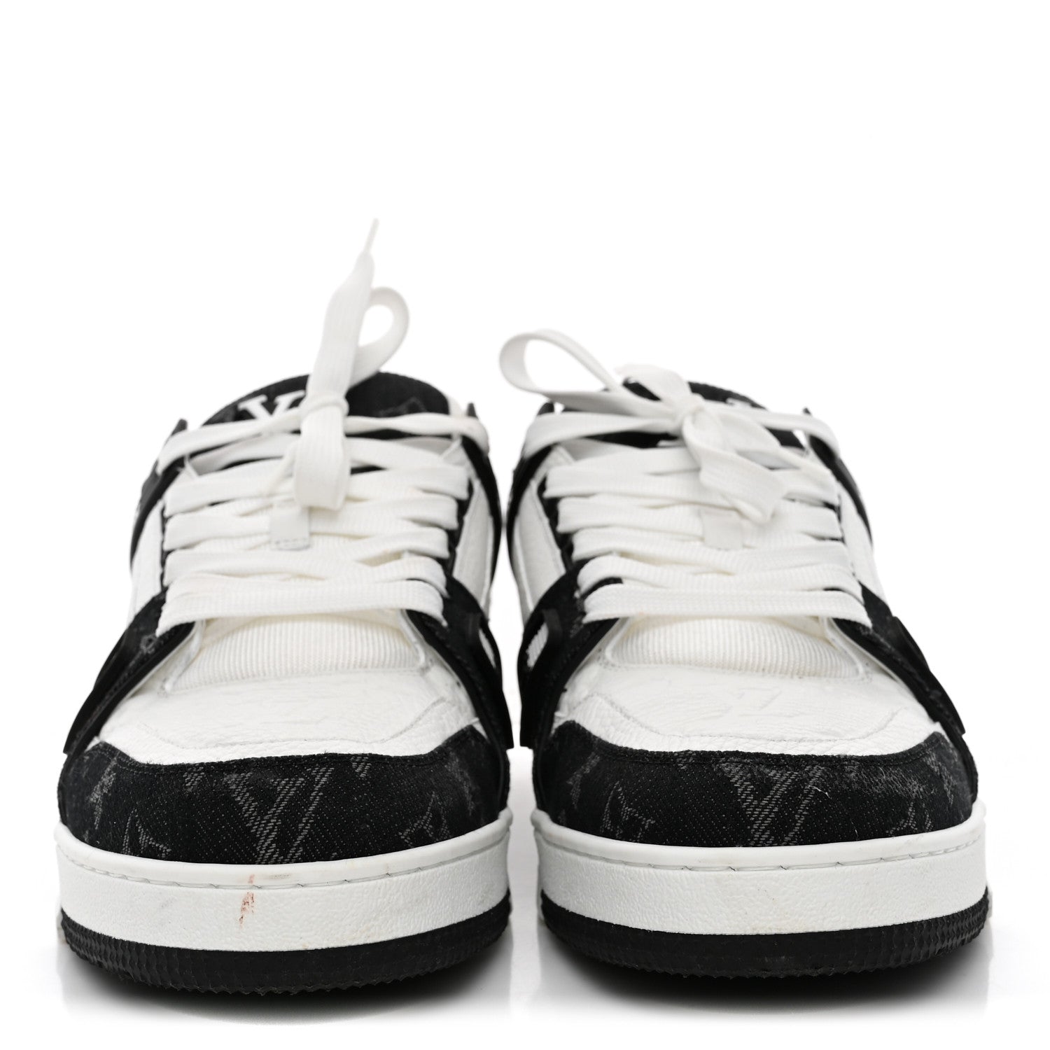 Louis Vuitton Calfskin Embossed Monogram Denim Mens LV Trainer Sneakers 10 Black 3 of 11