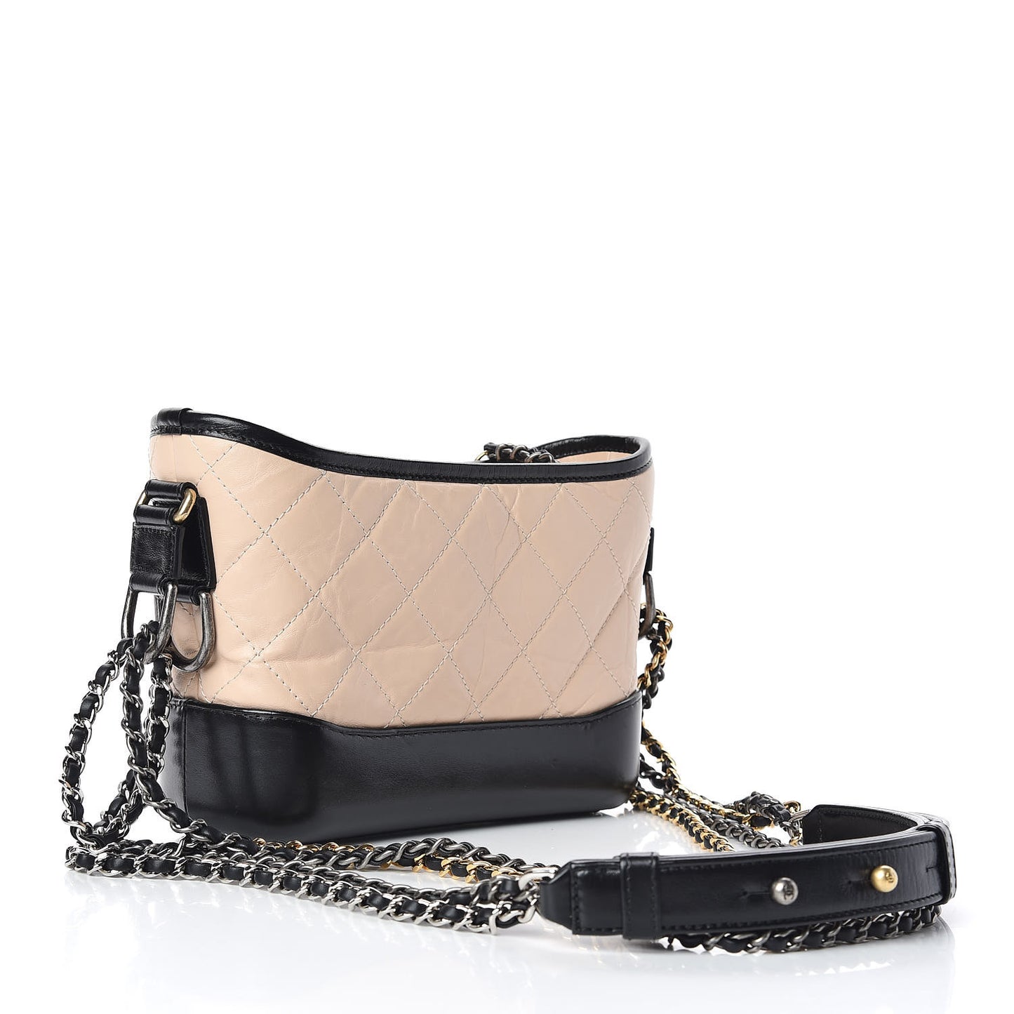 Aged Calfskin Quilted Small Gabrielle Hobo Beige Black