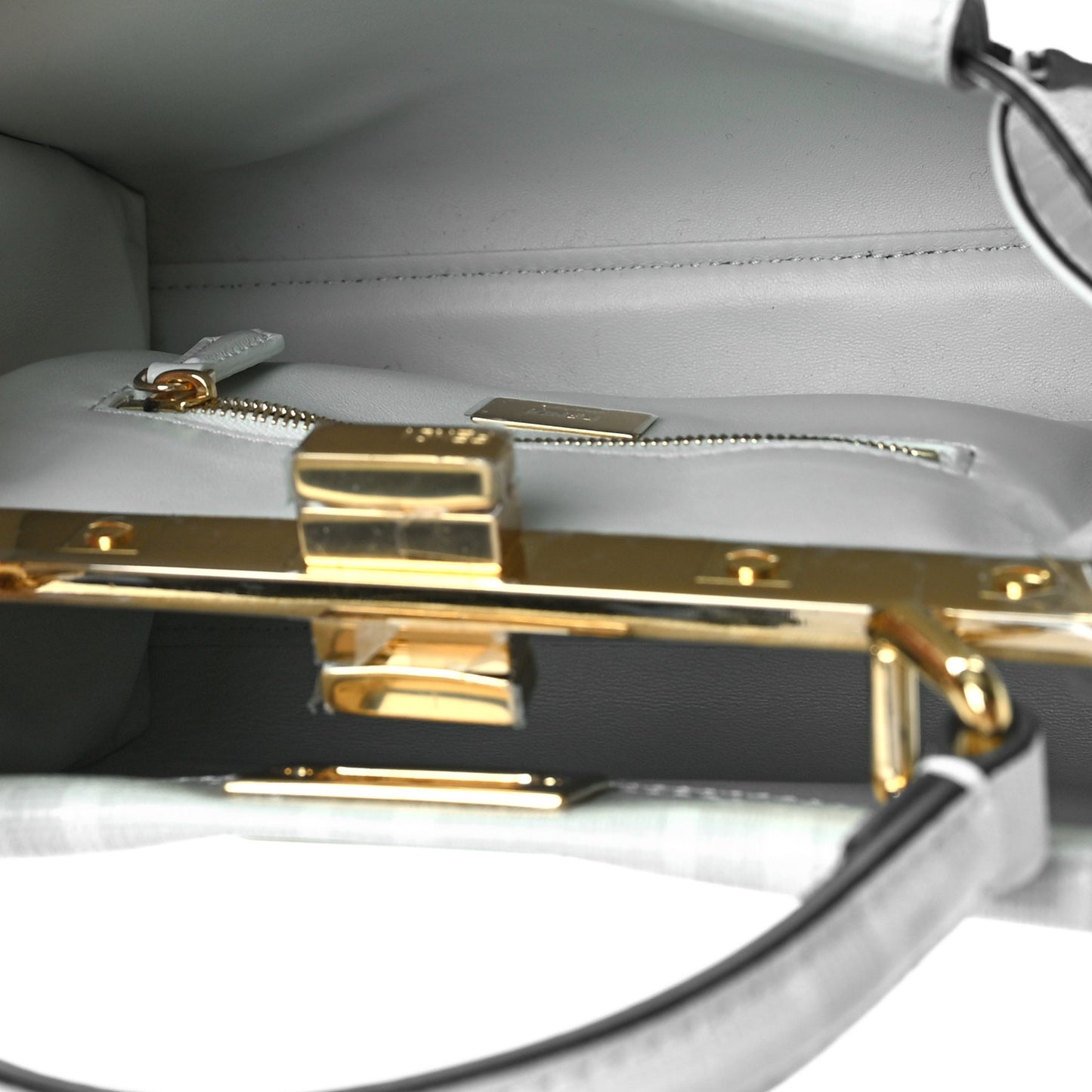 Glazed Fabric Nappa FF Disco Girls Inlay Mini Peekaboo Iconic Satchel Bianco Perla Multicolor