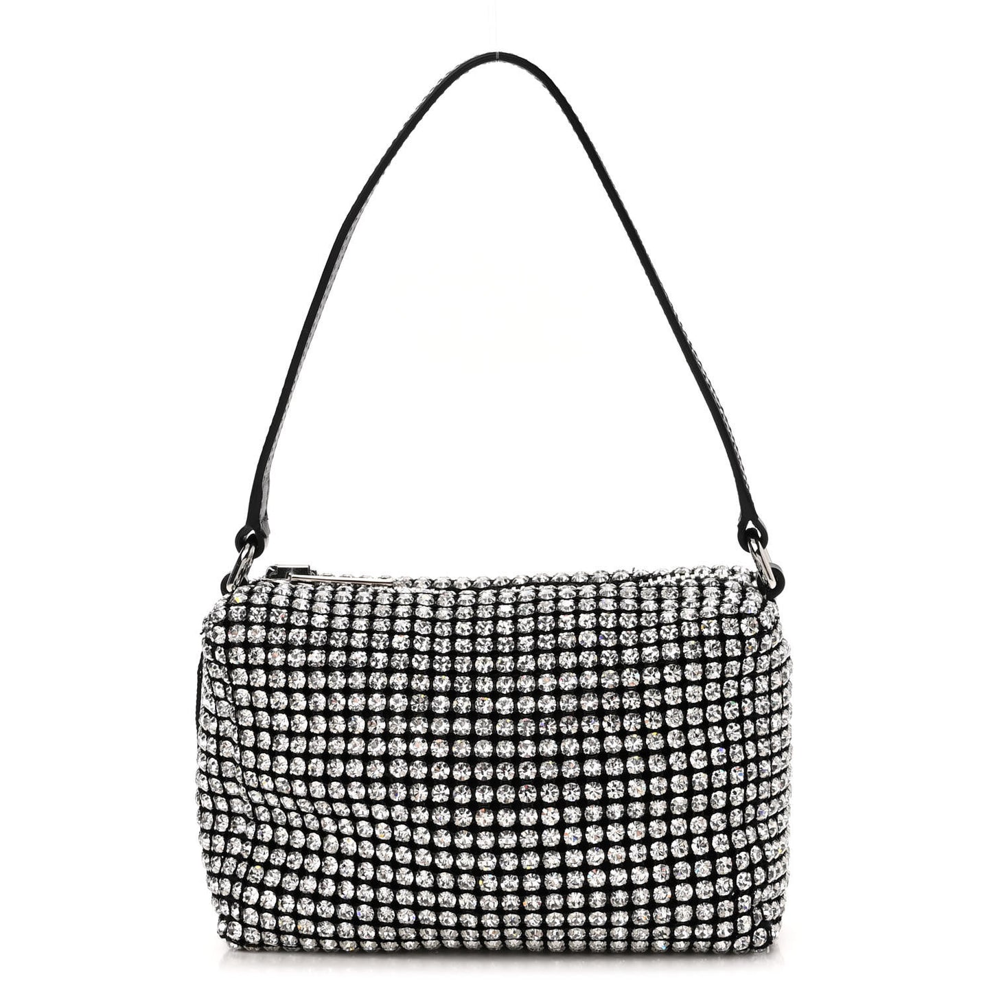 Mesh Crystal Rhinestone Mini Heiress Pouch Black Silver