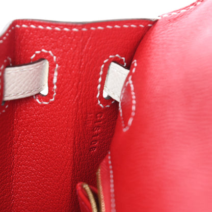 Hermes Epsom Bi-Color Horseshoe Kelly Sellier 25 Craie Rouge De Coeur 7 of 12
