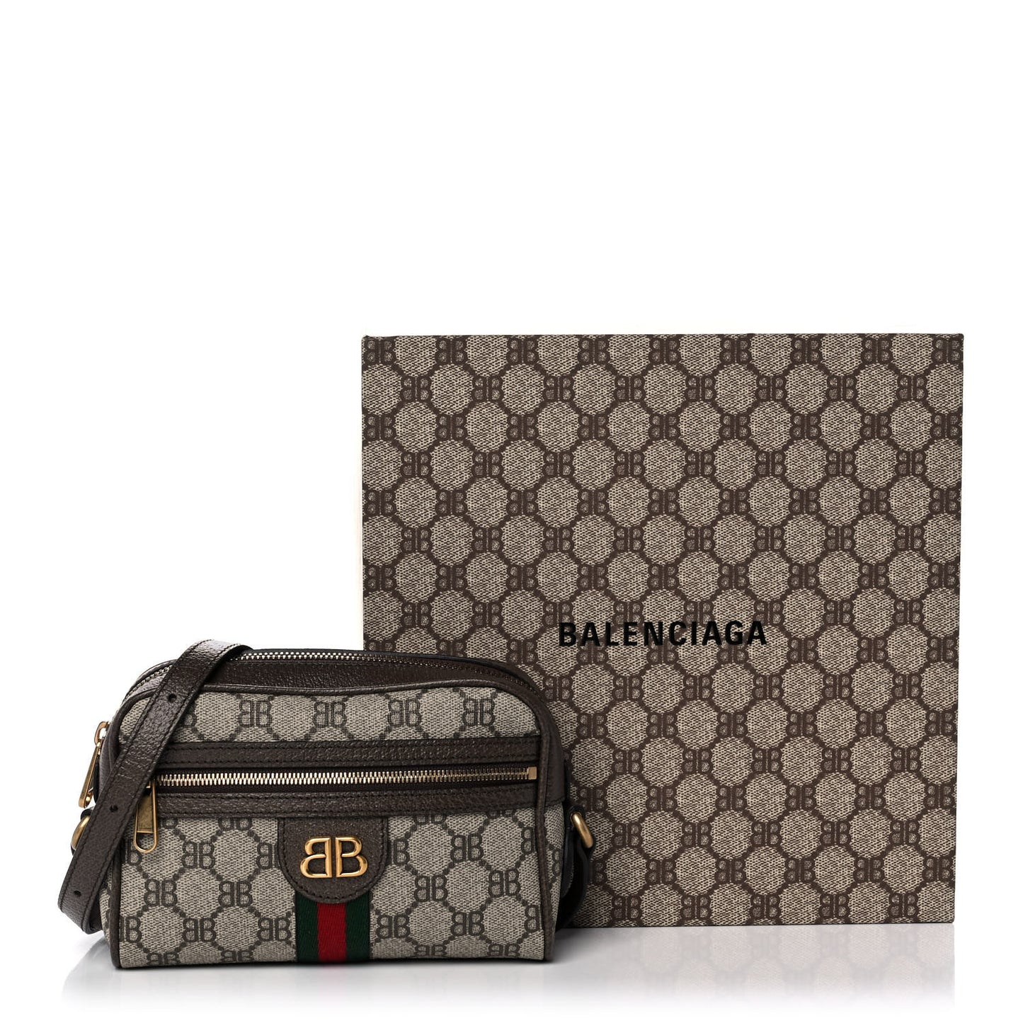 X BALENCIAGA BB Supreme Monogram Web Mini Ophidia Shoulder Bag Beige New Acero