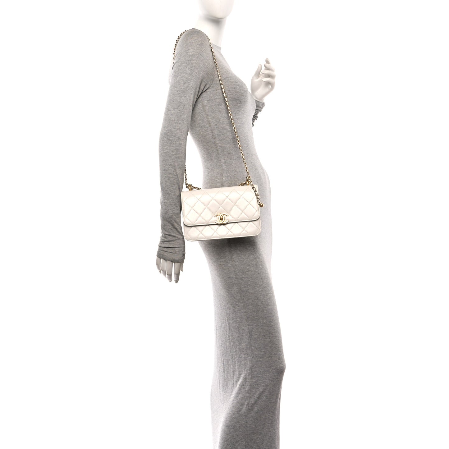 Calfskin Quilted Perfect Fit Flap White