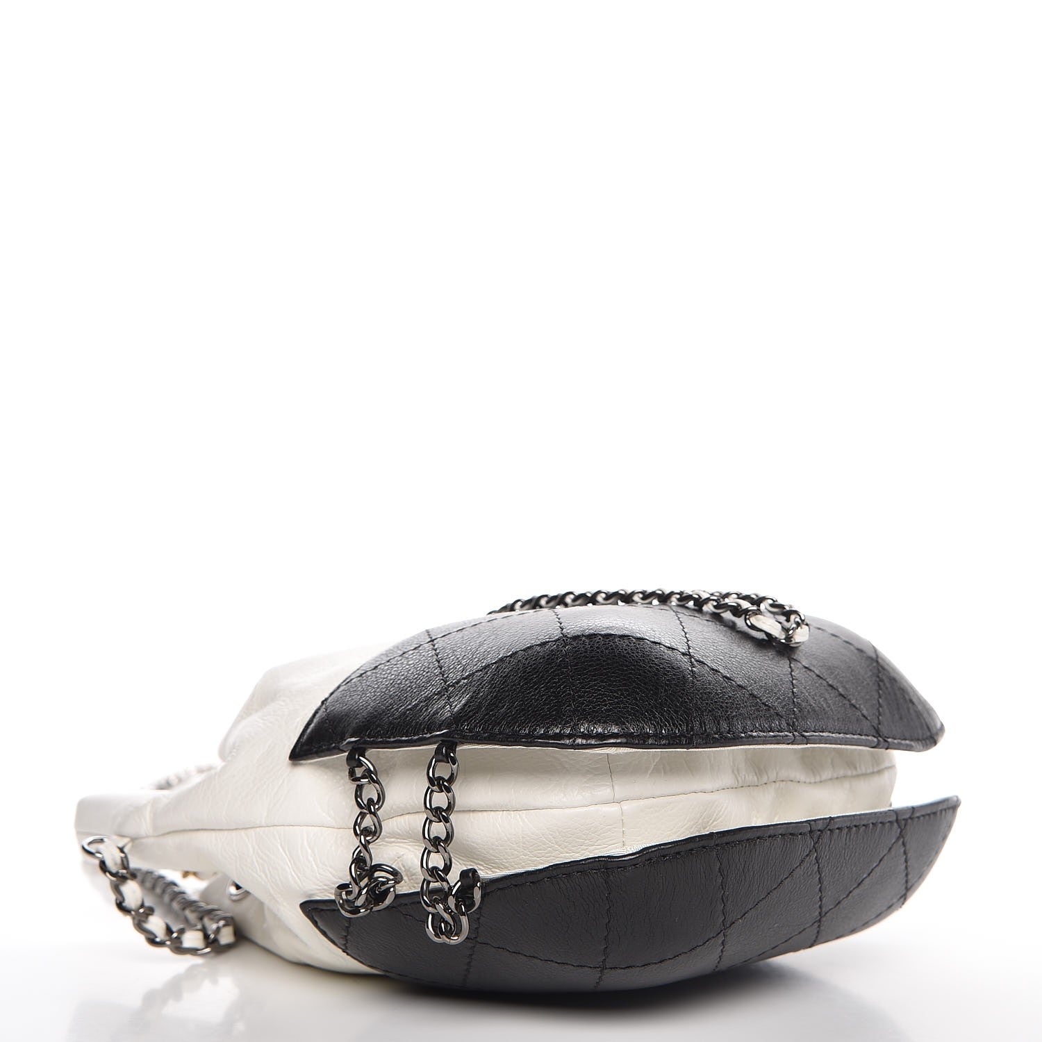 Chanel Aged Calfskin Quilted Small Gabrielle Bucket White Black 4 of 8