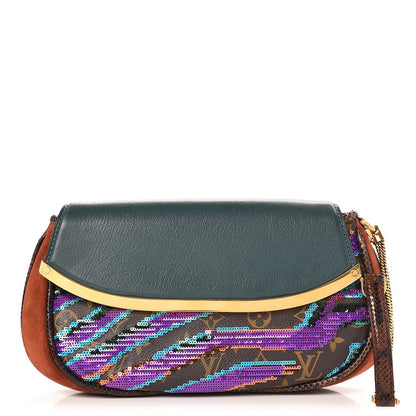 Louis Vuitton Monogram Sequin Savage Tiger Clutch Turquoise Multicolor 1 of 6
