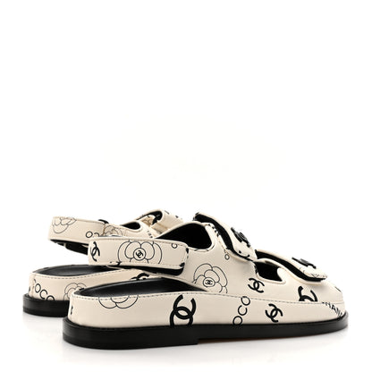 Chanel Lambskin Printed CC Velcro Dad Sandals 37 White Black 5 of 9