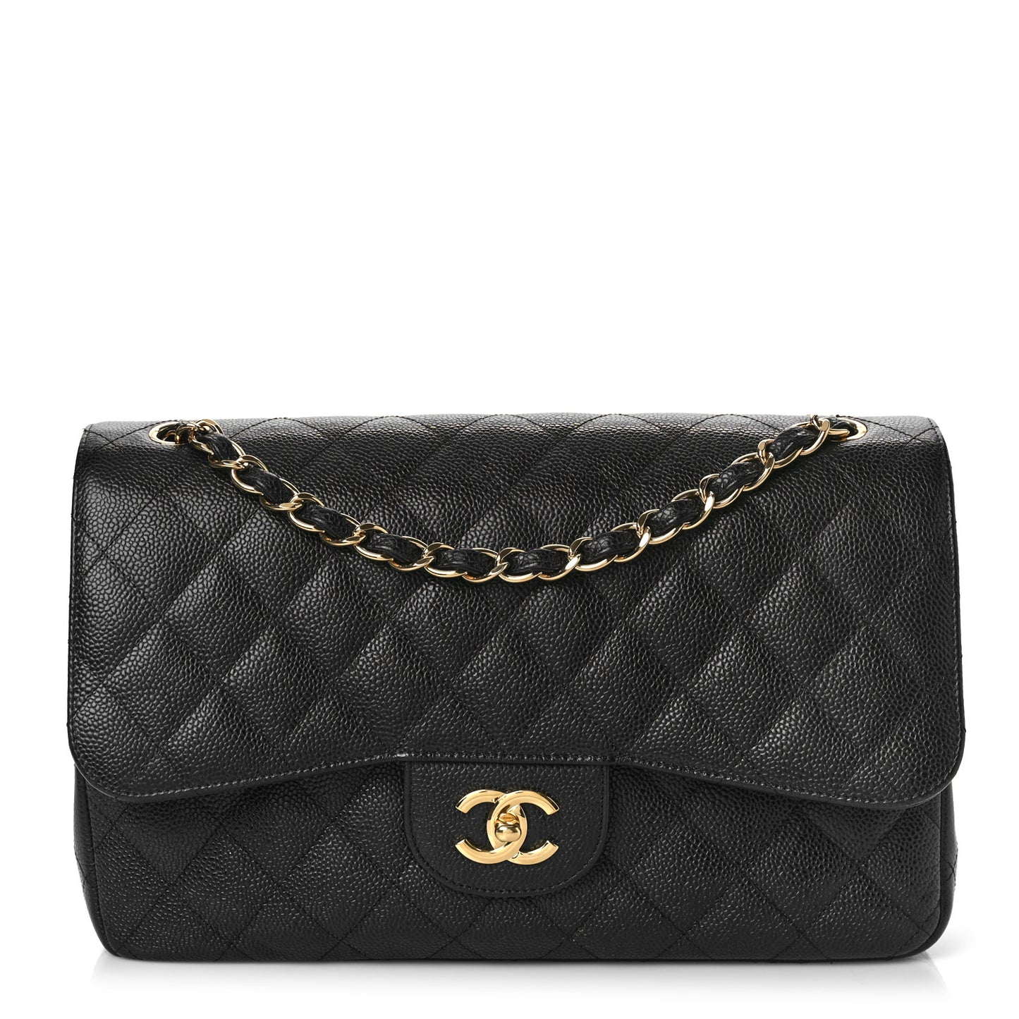 Caviar Quilted Jumbo Double Flap Black