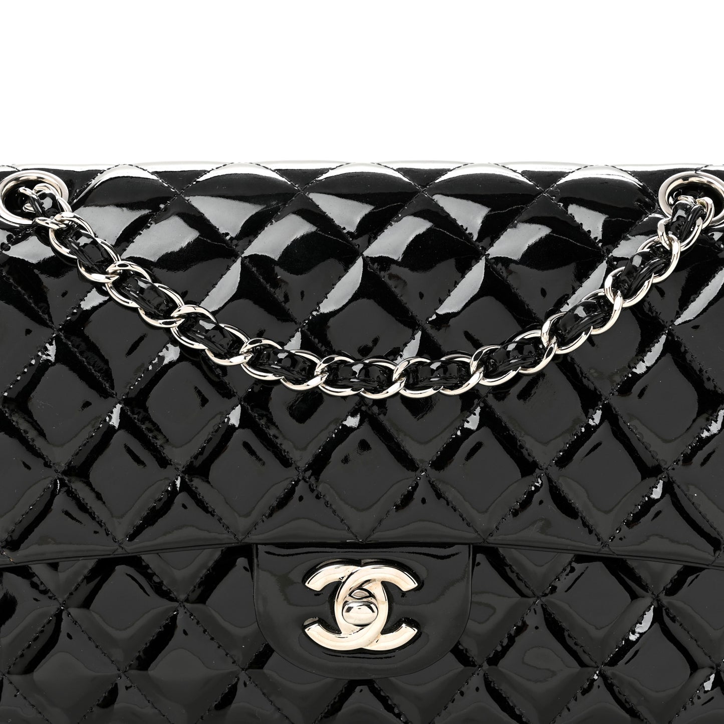 Patent Quilted Medium Double Flap Black