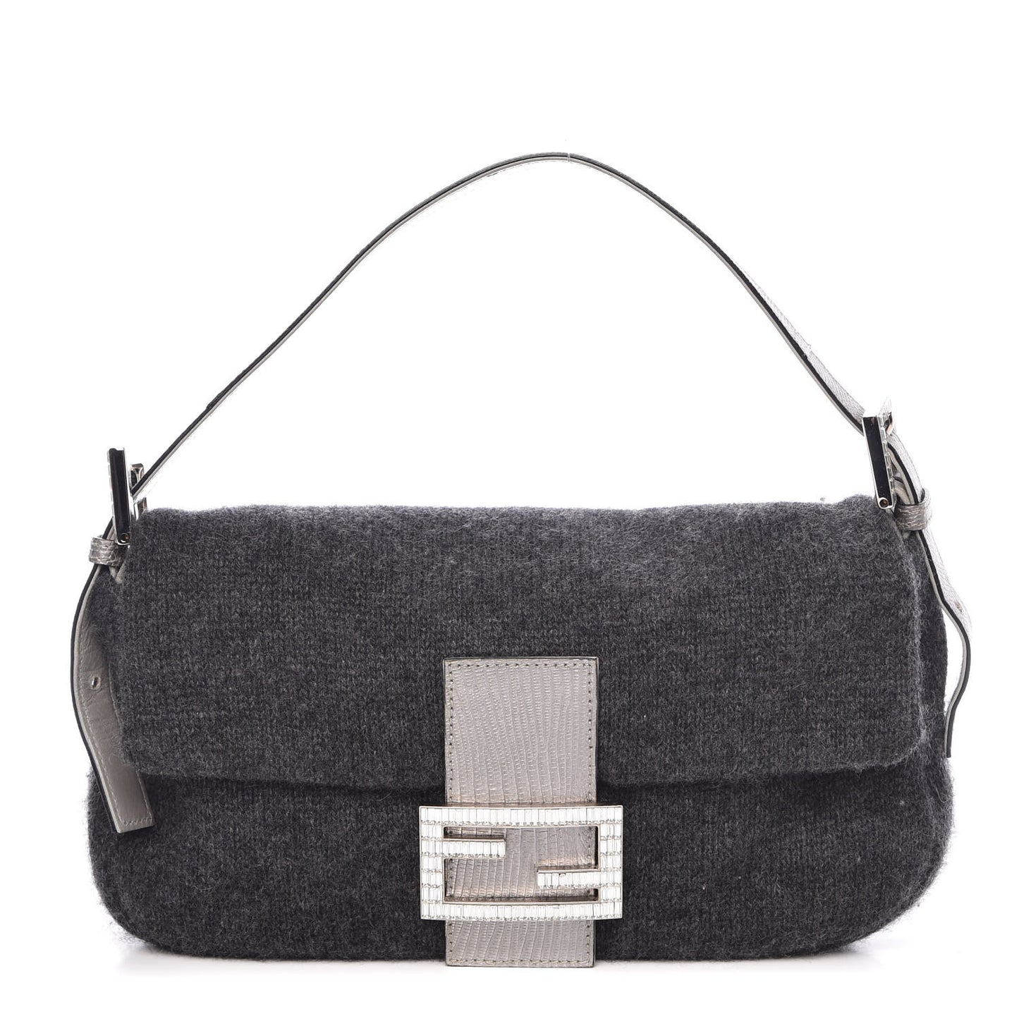 Knit Lizard Crystal Baguette Dark Grey