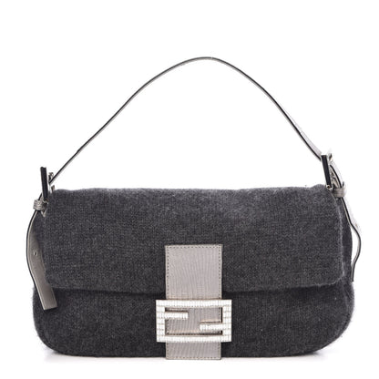 Fendi Knit Lizard Crystal Baguette Dark Grey 1 of 10