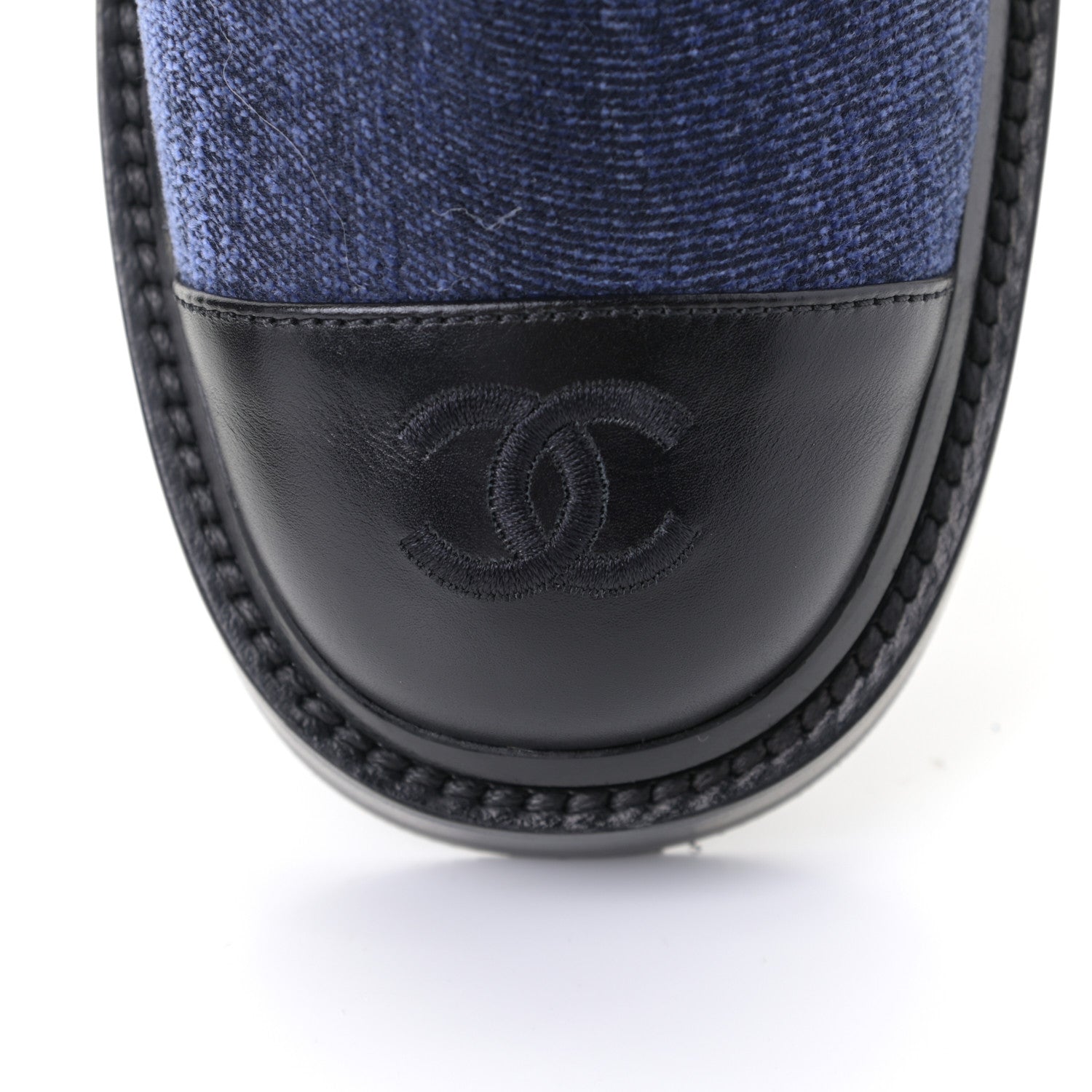 Chanel Denim Calfskin Quilted Lace Up Combat Boots 38 Blue 11 of 12
