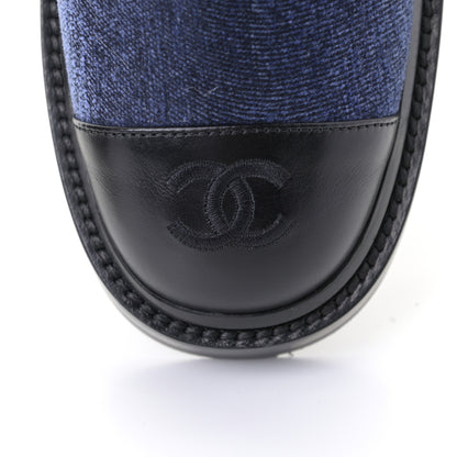 Chanel Denim Calfskin Quilted Lace Up Combat Boots 38 Blue 11 of 12