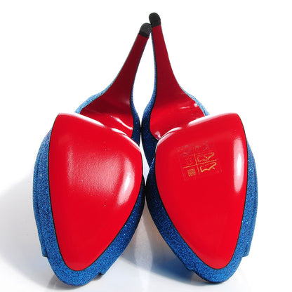 Christian Louboutin Mini Glitter Lady Peep 150 Pumps Blue Saphir 37.5 5 of 7