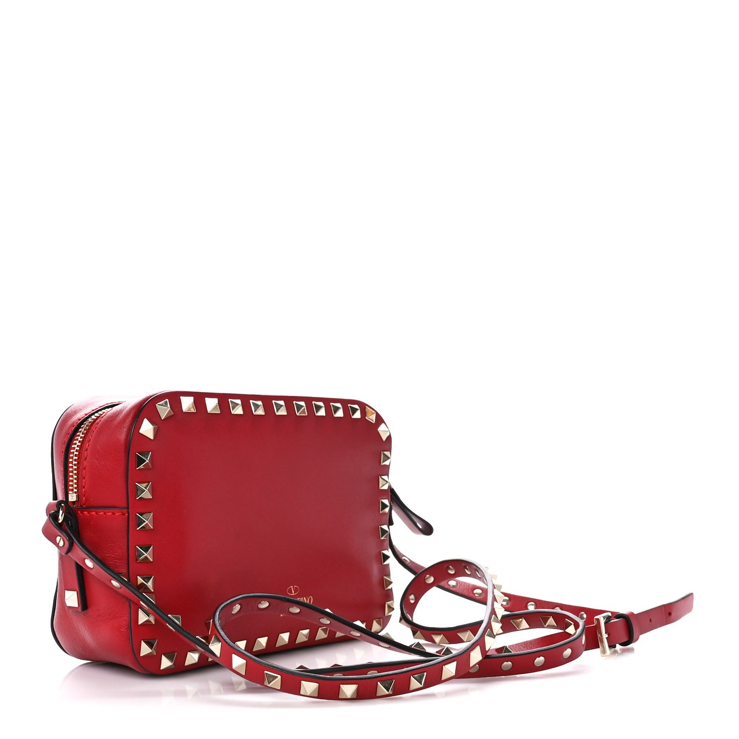 Calfskin Rockstud Camera Crossbody Bag Red
