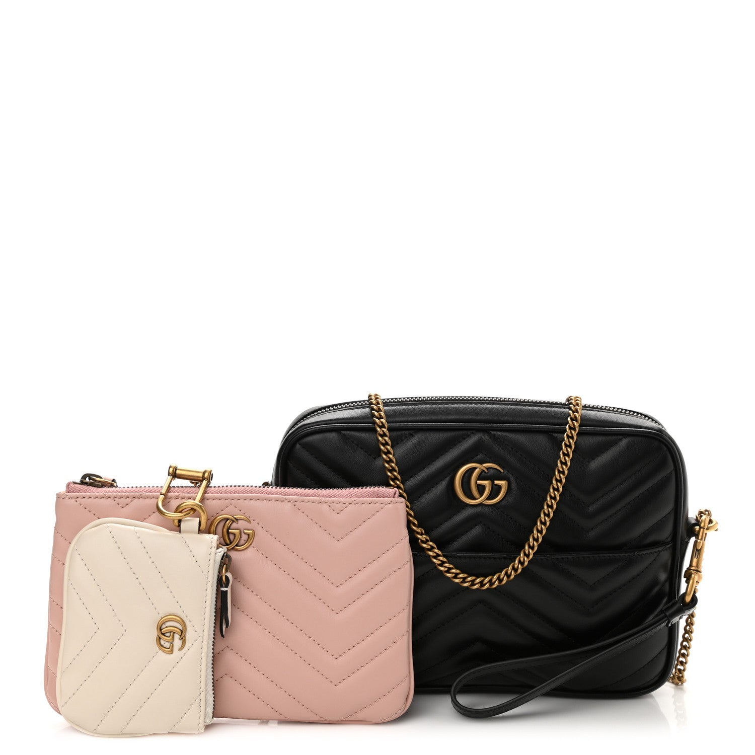 Gucci Calfskin Matelasse GG Marmont Multi-Use Mini Bag Black Perfect Pink Mystic White 1 of 10