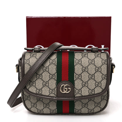 Gucci GG Supreme Monogram Textured Dollar Calfskin Small Ophidia Top Handle Shoulder Bag Beige Brown 11 of 11