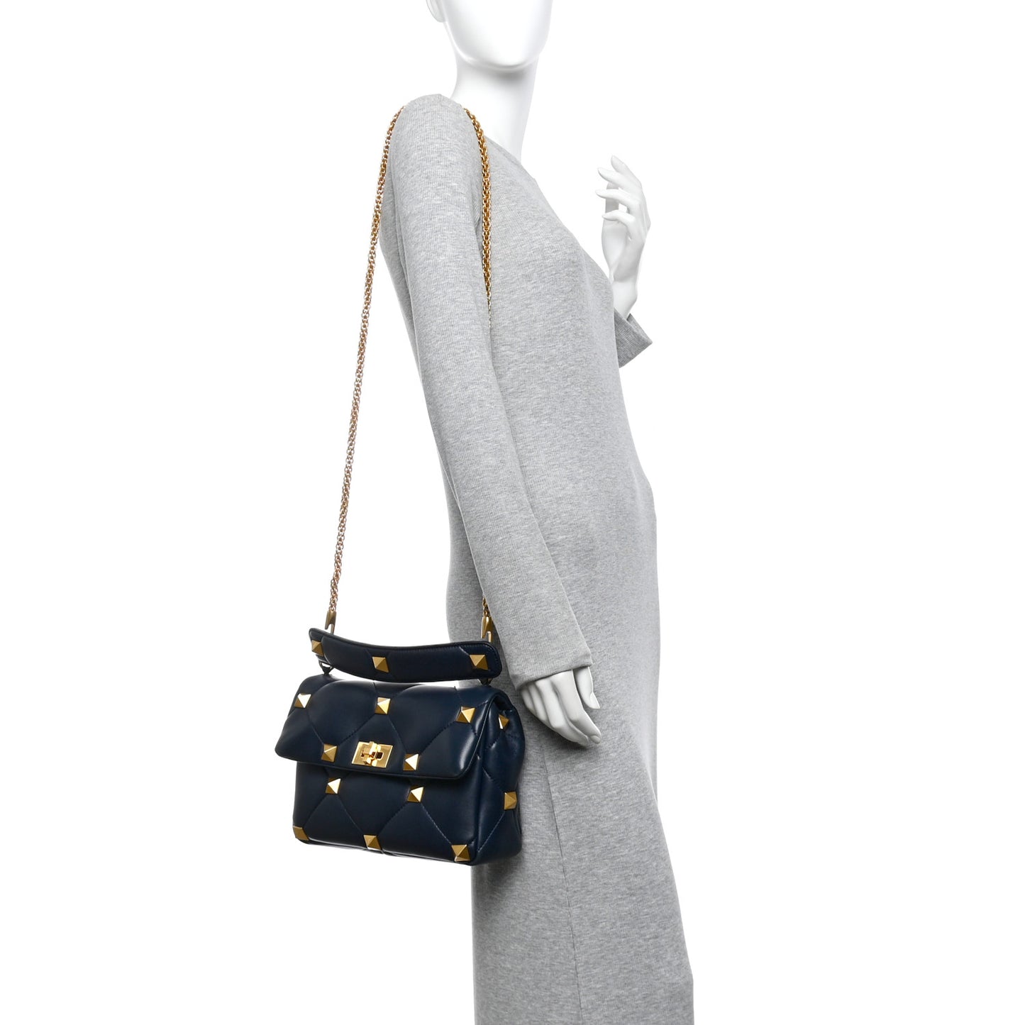 Nappa Large Roman Stud Shoulder Bag Marine