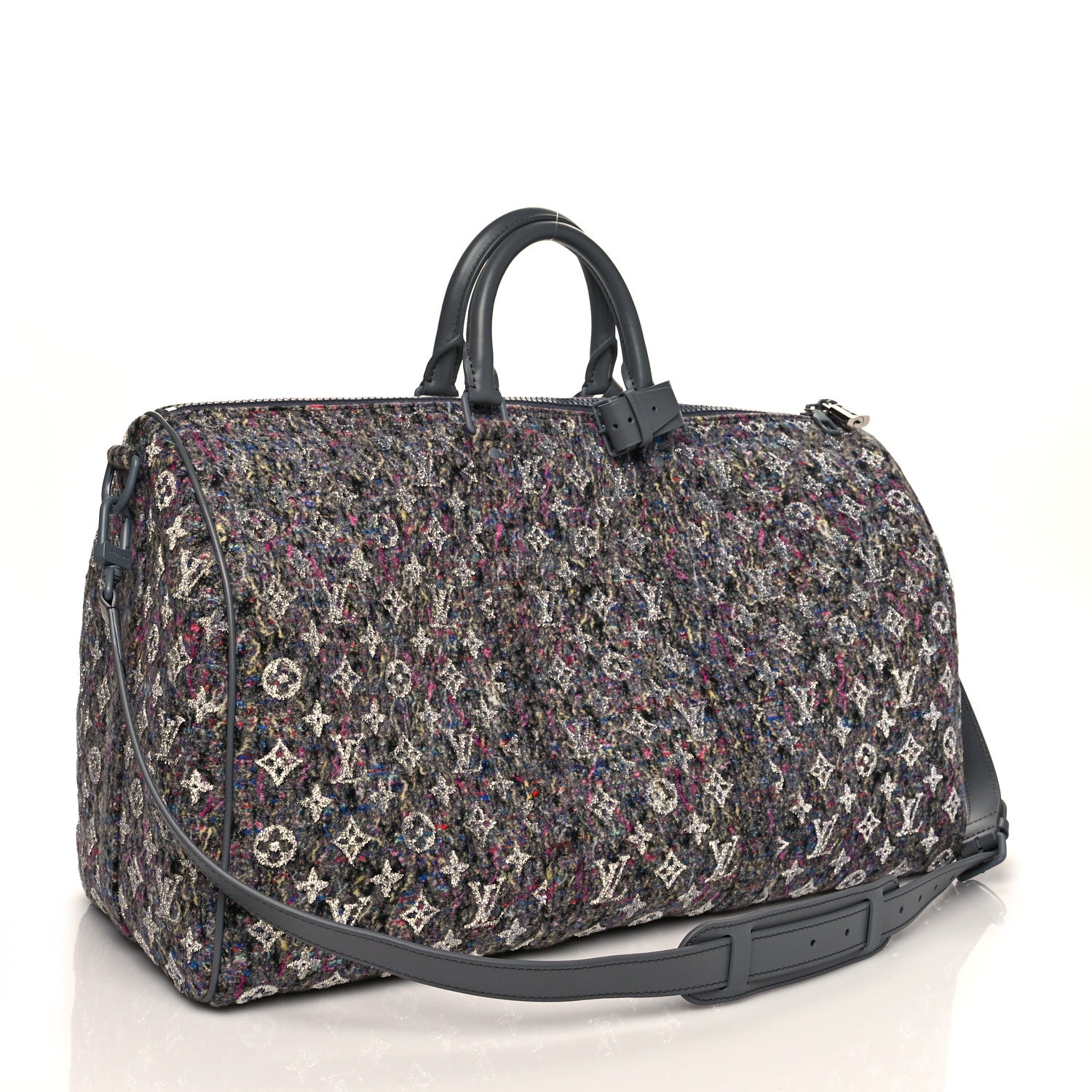 Louis Vuitton Wool Cotton Monogram Jacquard Embroidered LV Felt Keepall Bandouliere 50 Gris 2 of 9