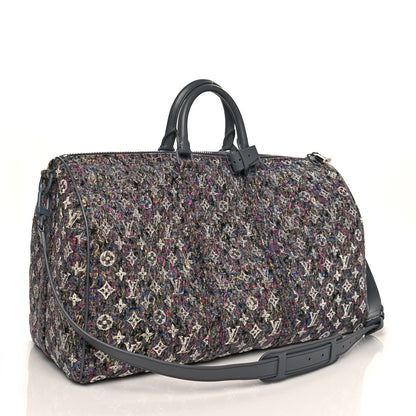 Louis Vuitton Wool Cotton Monogram Jacquard Embroidered LV Felt Keepall Bandouliere 50 Gris 2 of 9