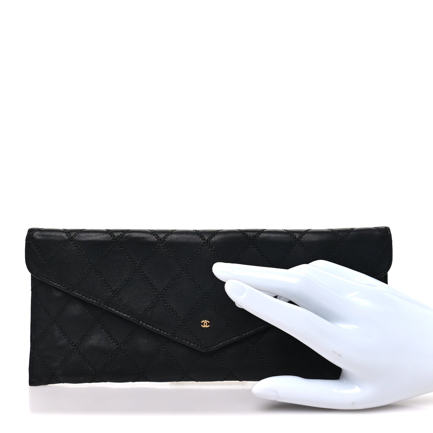 Chanel Lambskin Diamond Stitched Envelope Long Flap Wallet Black 2 of 8