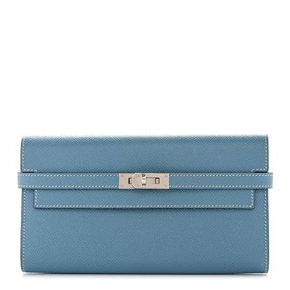 Hermes Epsom Kelly Longue Wallet Blue Jean 1 of 10