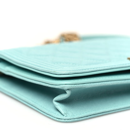 Chanel Caviar Quilted Boy Wallet On Chain WOC Light Blue 10 of 12