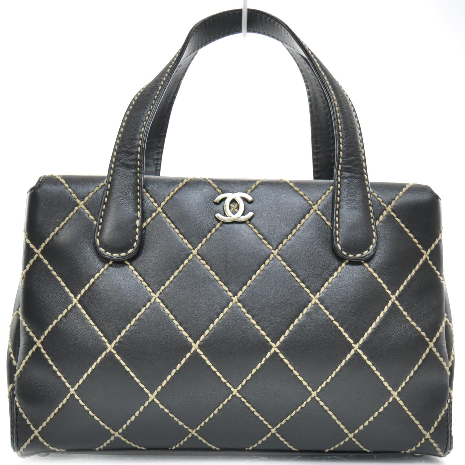 Chanel Leather Quilted Contrast Stitch Surpique Handbag Black 1 of 10