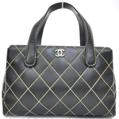 Chanel Leather Quilted Contrast Stitch Surpique Handbag Black 1 of 10