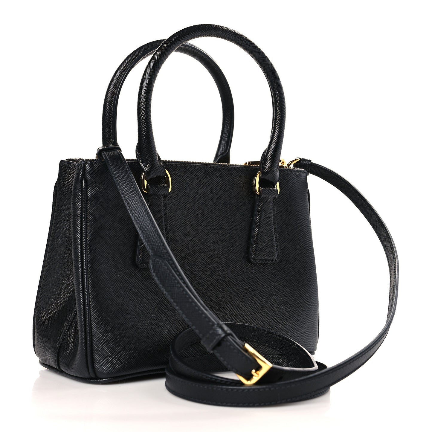 Saffiano Lux Mini Galleria Double Zip Tote Black