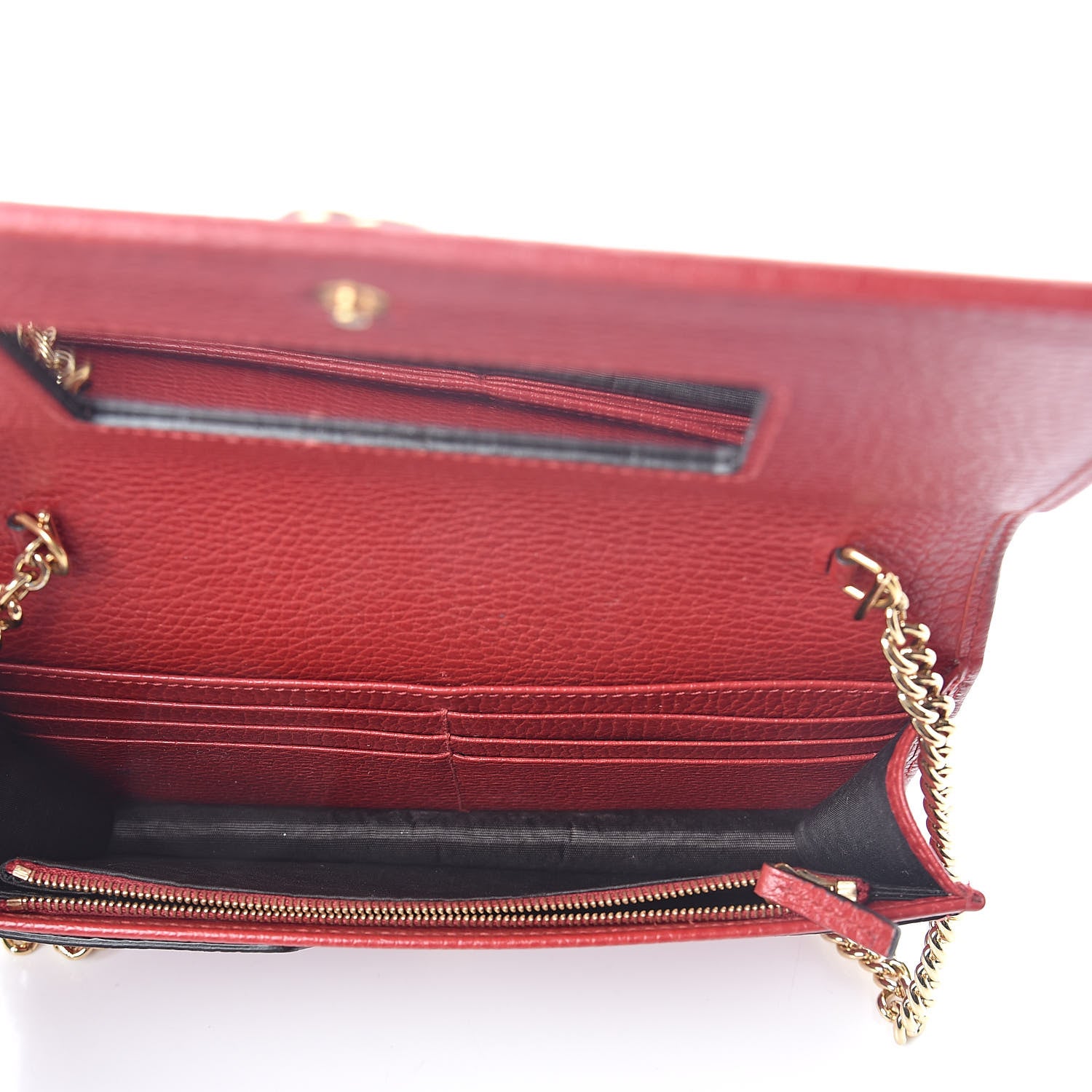 Gucci Dollar Calfskin Mini GG Marmont Chain Wallet Hibiscus Red 5 of 9