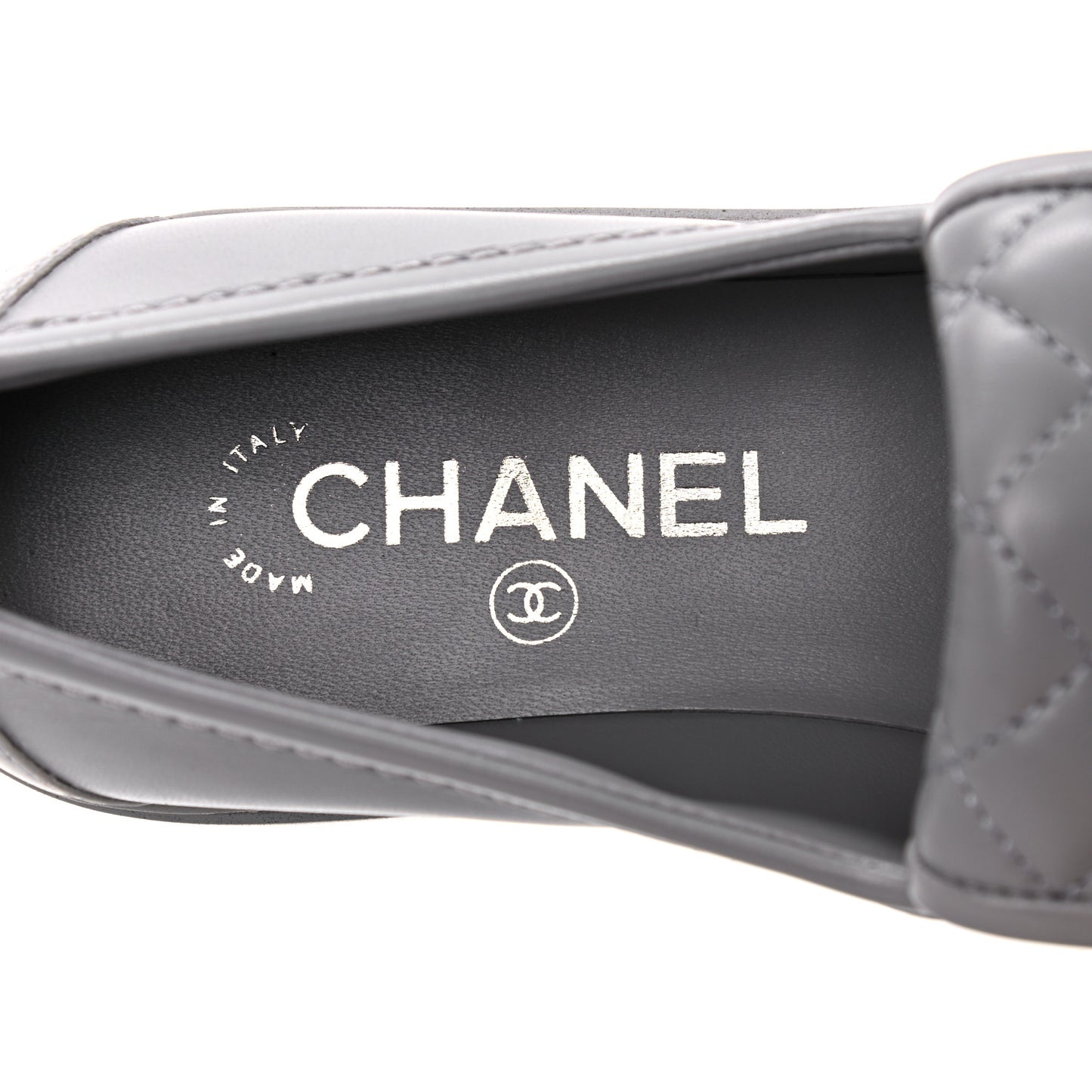 Lambskin Quilted CC Turnlock Loafers 37 Grey