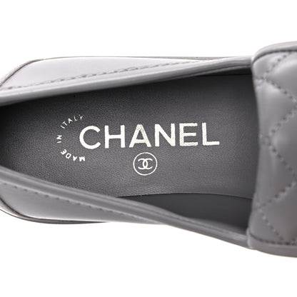 Chanel Lambskin Quilted CC Turnlock Loafers 37 Grey 7 of 9