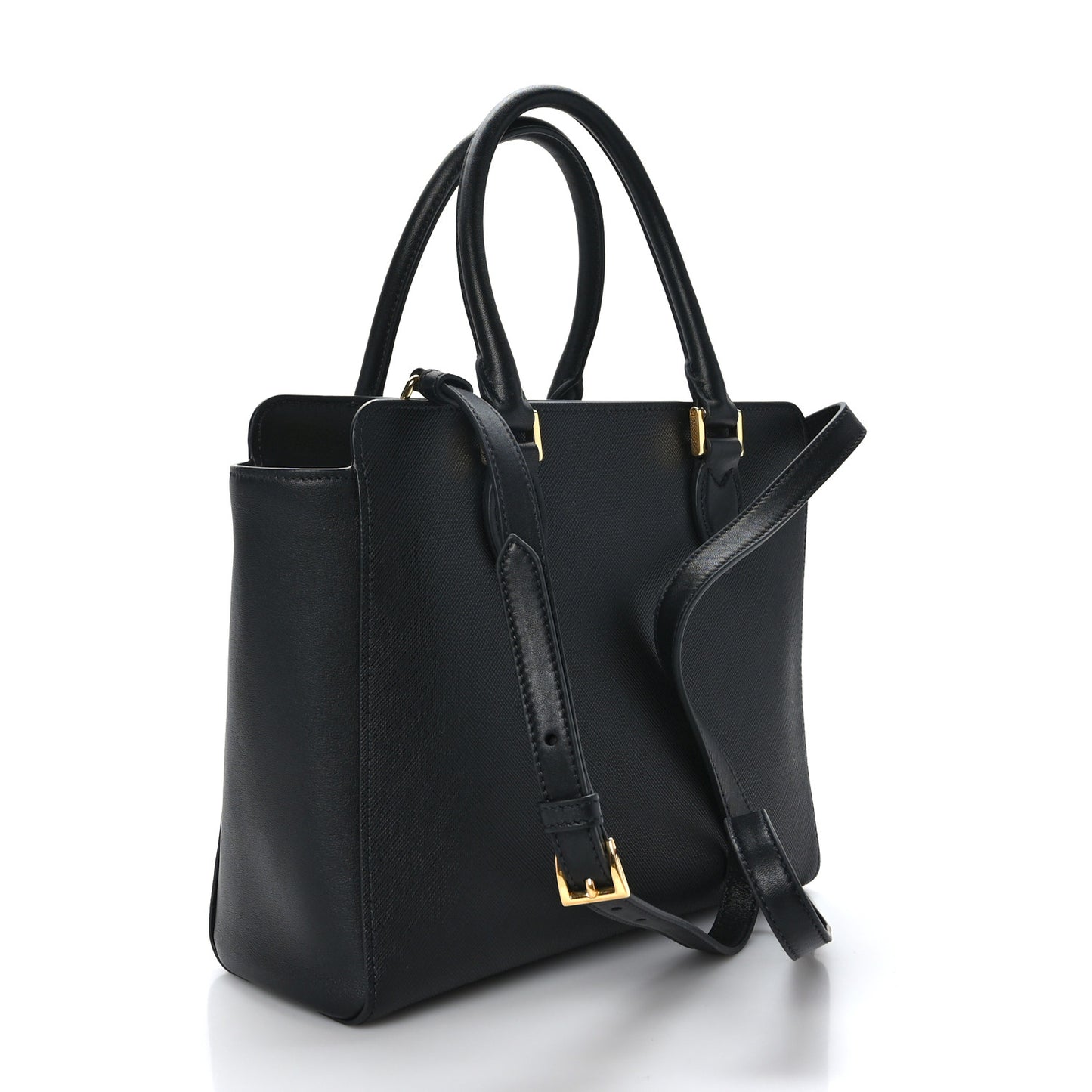 Saffiano Soft Calfskin Small Zippered Tote Black