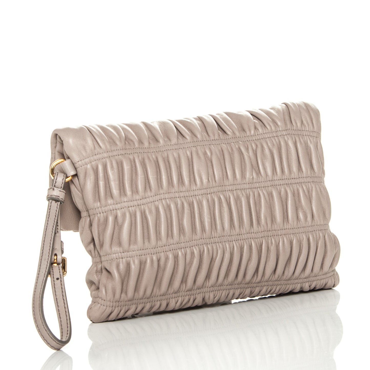 Nappa Gaufre Ruched Wristlet Clutch Pomice