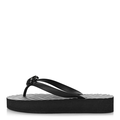 Gucci Rubber Chevron Womens GG Thong Sandals 37 Black 1 of 9
