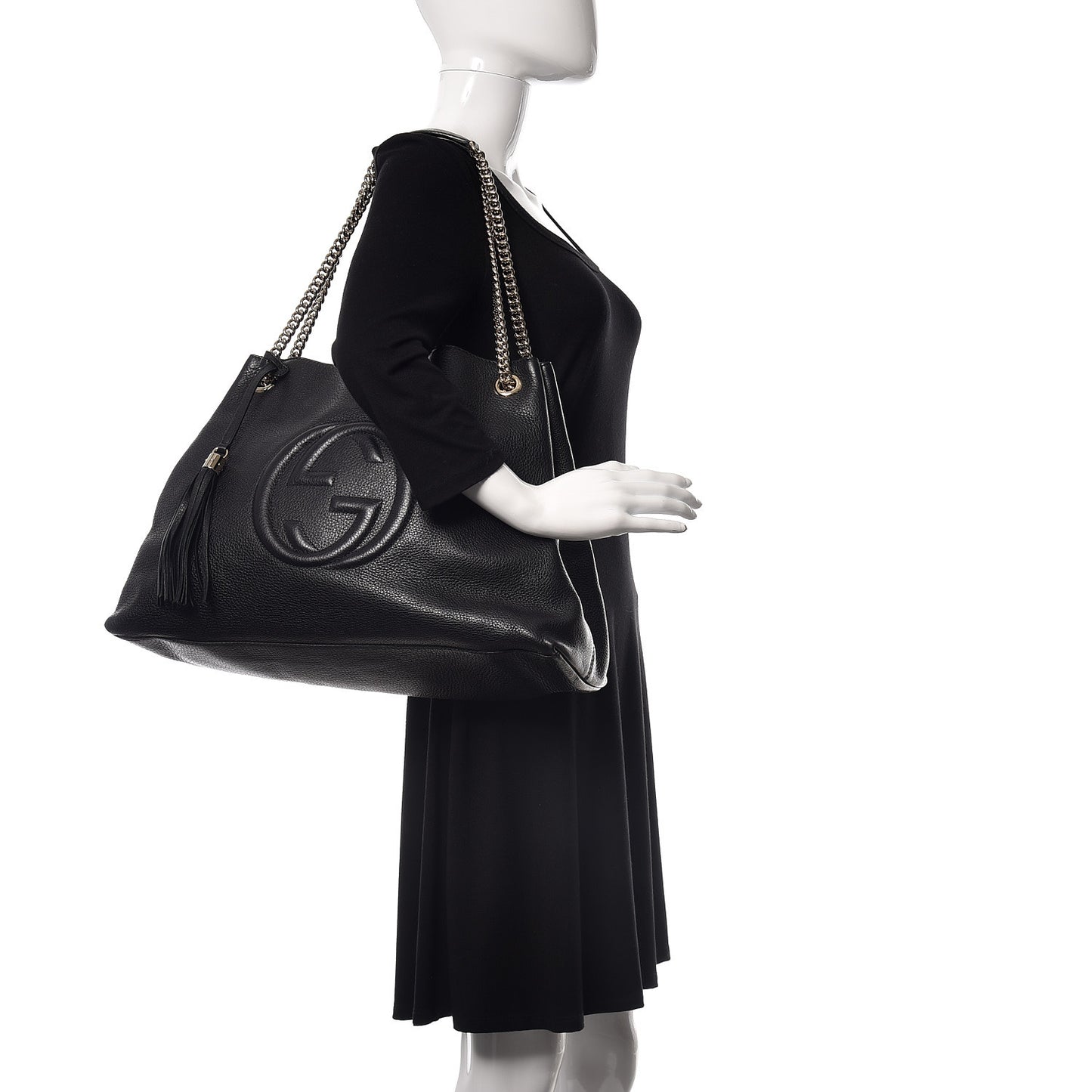 Pebbled Calfskin Large Soho Chain Shoulder Bag Black