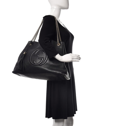 Gucci Pebbled Calfskin Large Soho Chain Shoulder Bag Black 2 of 13