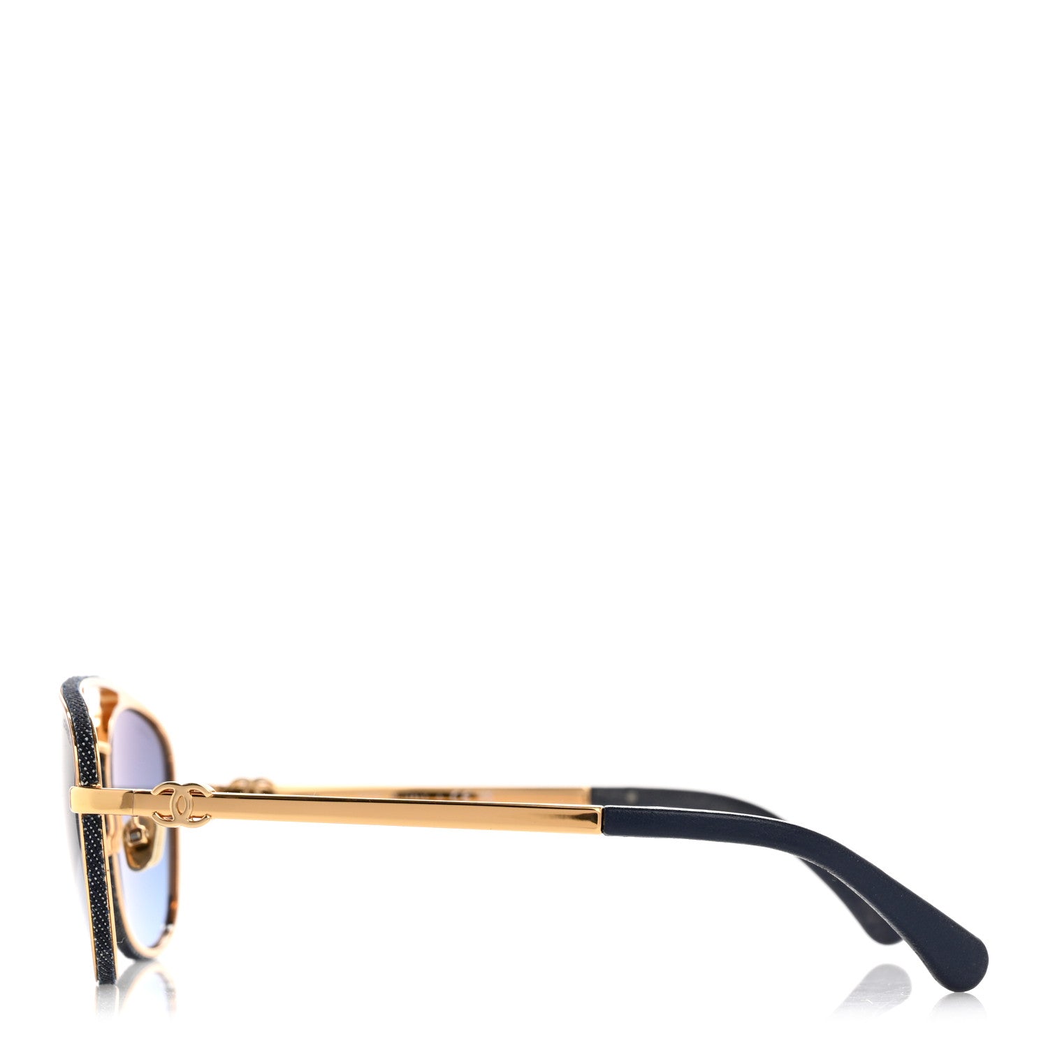Chanel Metal Calfskin Denim Pilot Sunglasses 4290-Q Gold Blue 2 of 8
