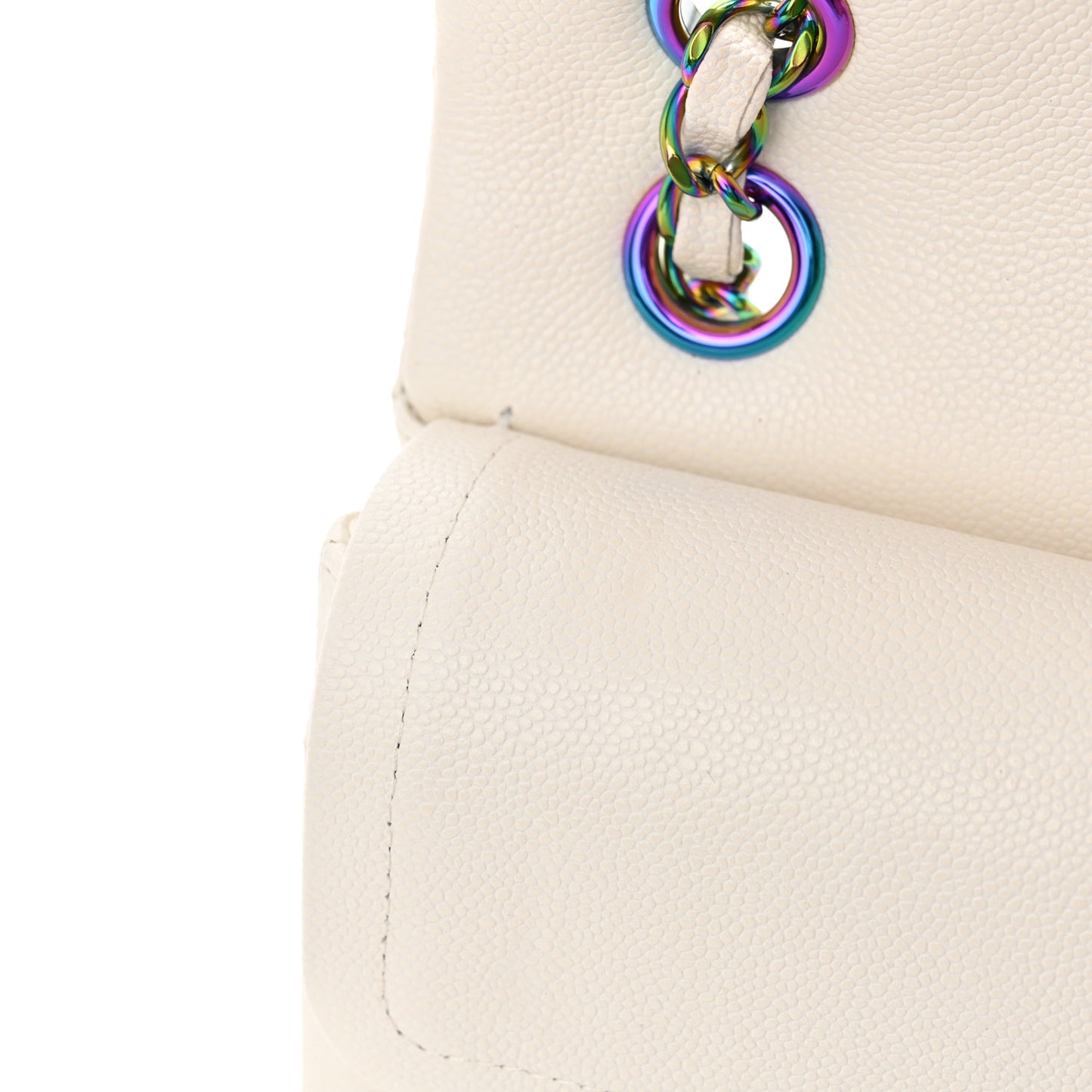 Caviar Quilted Rainbow CC Small Double Flap White