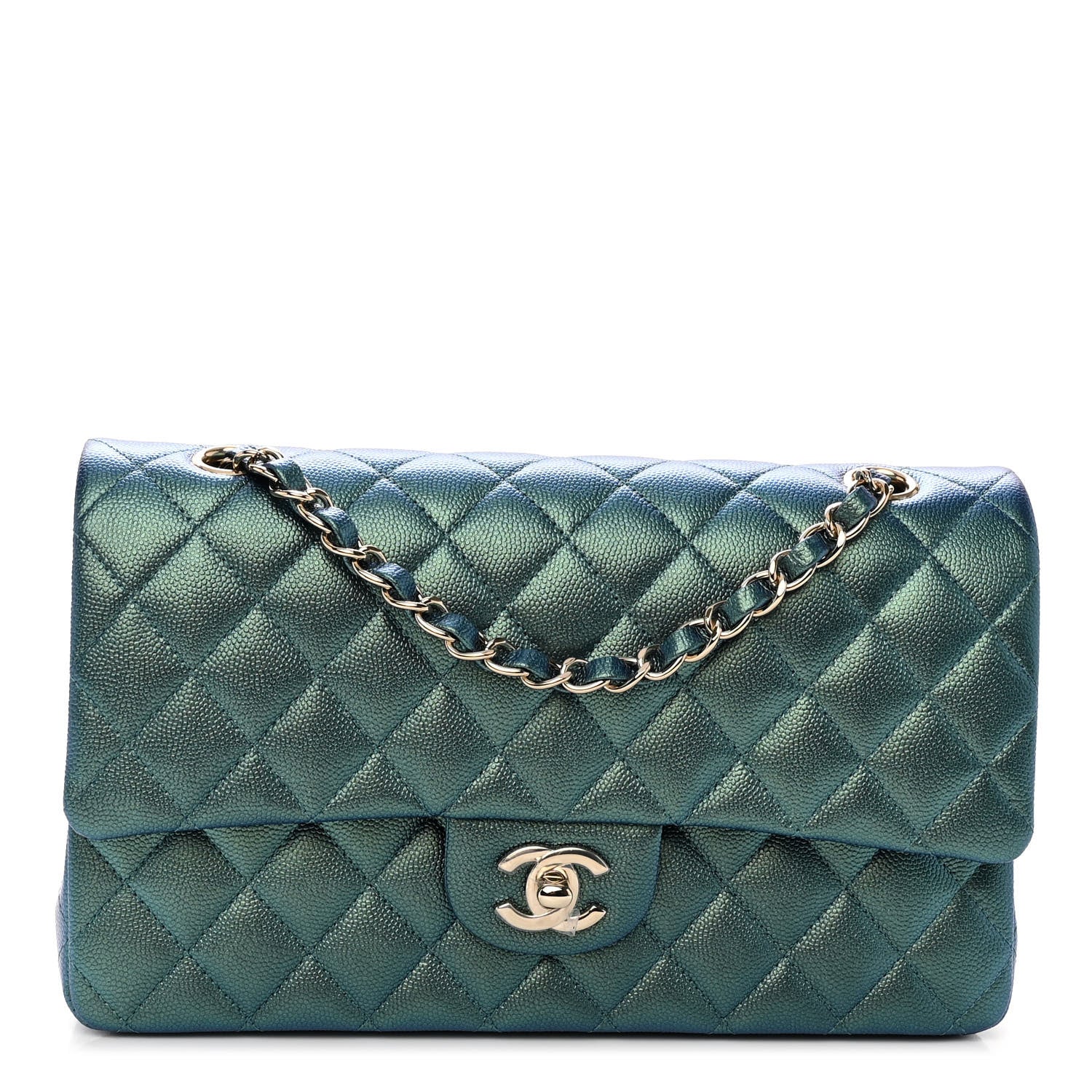 Chanel Iridescent Caviar Quilted Medium Double Flap Green 1 of 11