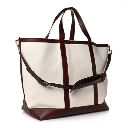 Tom Ford Canvas Calfskin Travel Tote White Brown 3 of 13