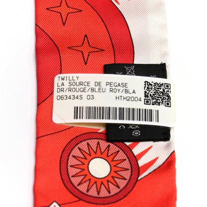 Hermes Silk La Source de Pegase Twilly Rouge Bleu Royal White 8 of 8