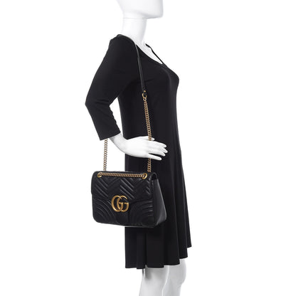 Gucci Calfskin Matelasse Medium GG Marmont Shoulder Bag Black 2 of 14