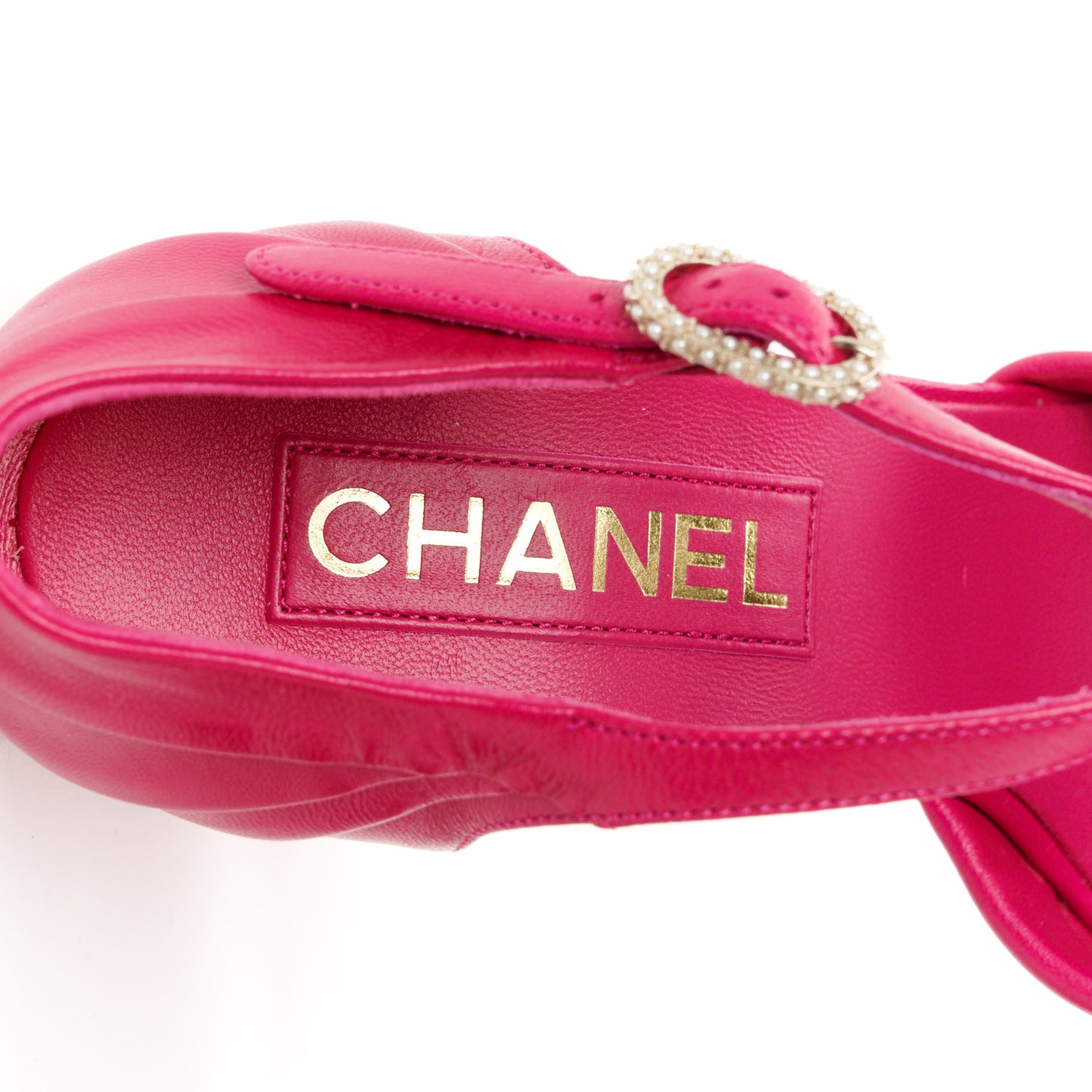 Lambskin Pearl CC Sandals 38.5 Pink