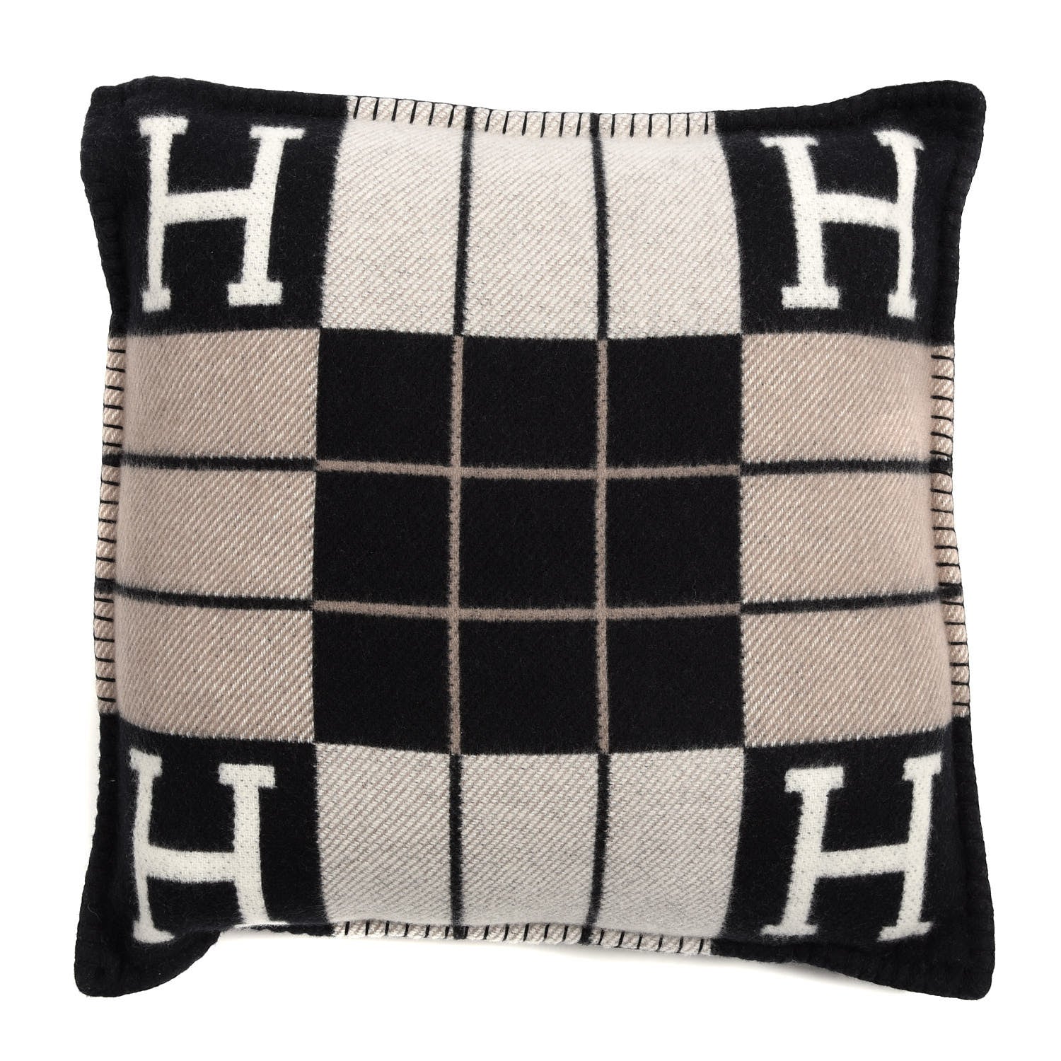 Hermes Wool Cashmere Avalon III Pillow PM Ecru Black 1 of 4