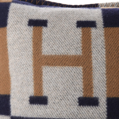 Hermes Wool Cashmere Avalon Bayadere Pillow PM Indigo Ocre 3 of 7
